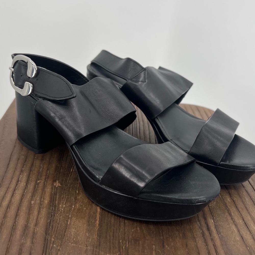 Aerosoles Carimma Black Leather Platform Block Heel Sandals Buckle Size 6M